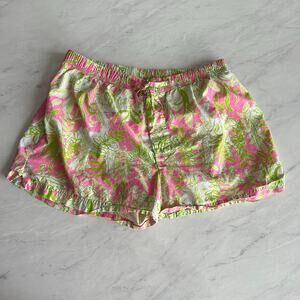 Lilly Pulitzer women’s boxer shorts pink green tropical sz medium draw string pj